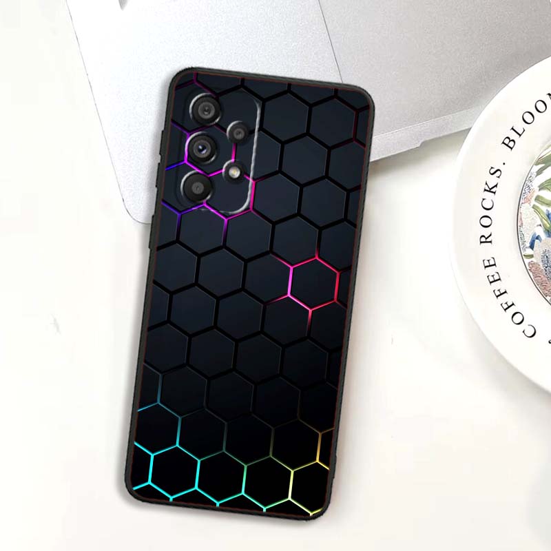 Creative metal style pattern Phone Case For Samsung A73 A72 A71 A55 A54 A53 A52 A51 A13 A22 A16 A15 A12 A14 A26 A07 5G Black