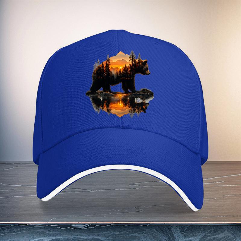Bear Forest Sunset Reflection Graphic Baseball Cap Unisex Polyester Casual Outdoor Adjustable Hat