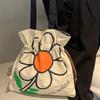 Korean Style Flower Shoulder Bag Large Capacity Printed Handbag Casual Drawstring Bag  Outdoor