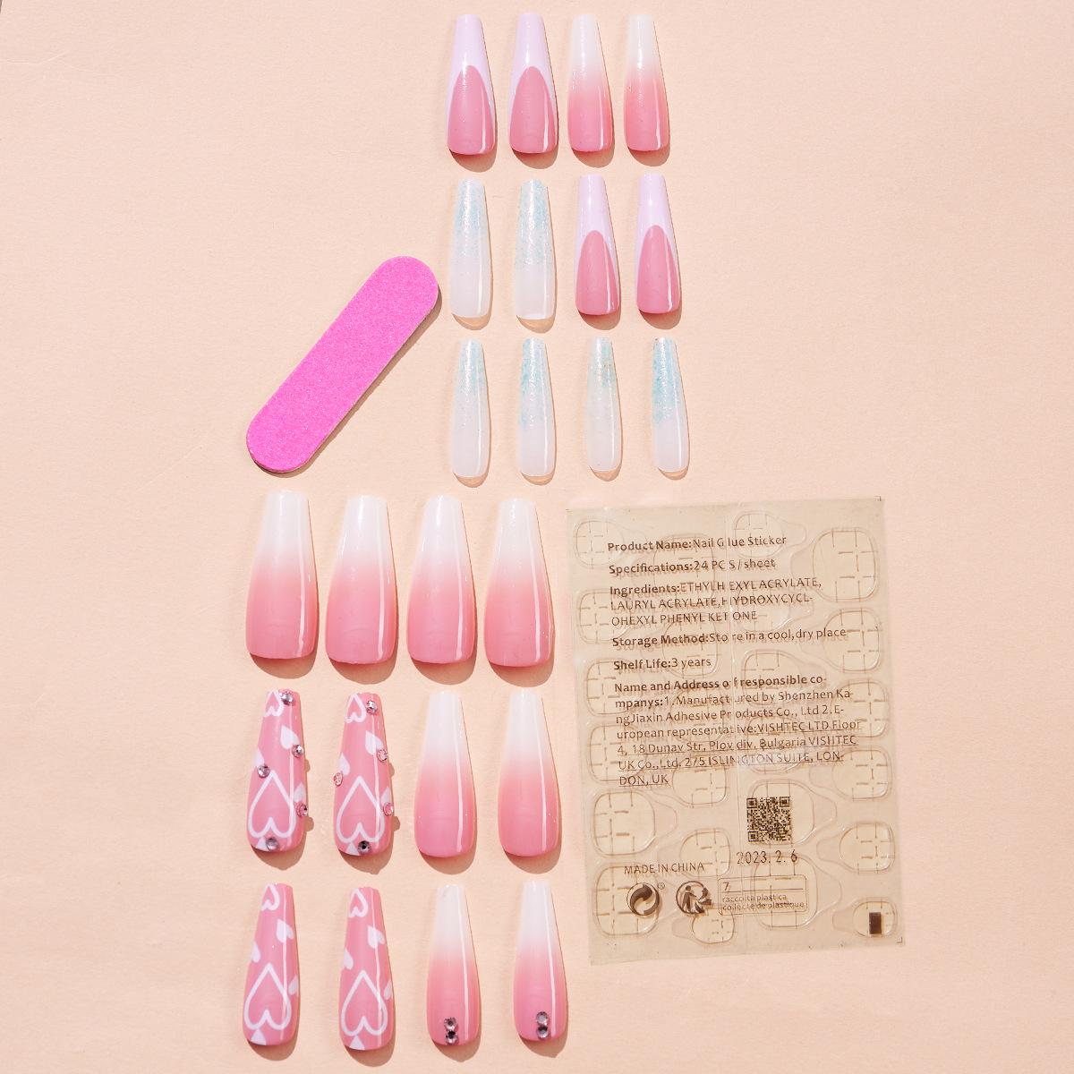 

Ногти-накладки для французского маникюра на День святого Валентина со стразами-сердечками