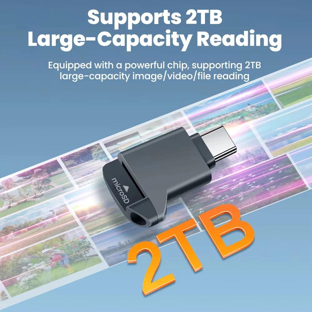 Mini Type C 2.0 TF Card Reader External Storage Black Stretch Design for iPhone USB-C 2.0 Memory Stick TF Card Reader