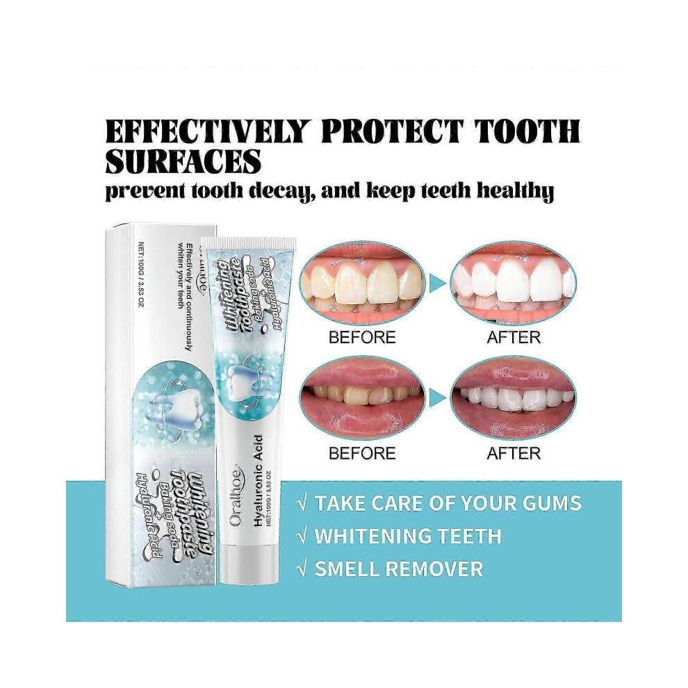 Hyaluronic Acid Dual-Effect Whitening Toothpaste, Hyaluronic Acid Cavity Protection Toothpaste, Freshens Breath Reduces Plaque Fights Bad Breath