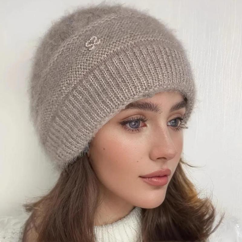1Pcs Women'S Bonnet Double Layered Thickened Cold Ear Protection Hairline Beanie Winter Warm Knitted Hat Stacking Hat