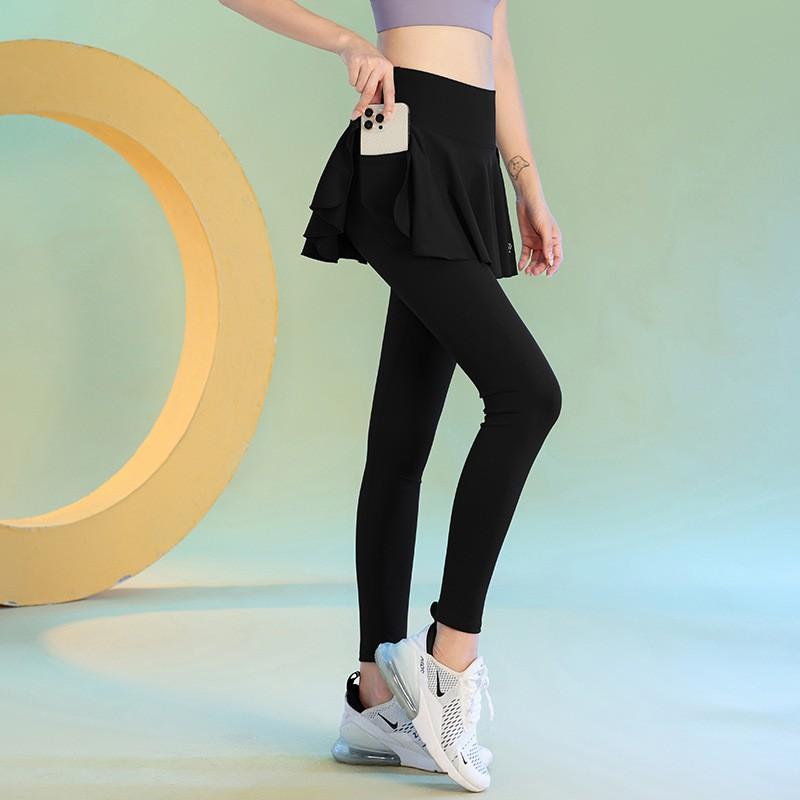 High-Waisted Quick-Dry Yoga Leggings With Skirt Overlay High-Stretch Training Pants Women Running Workout