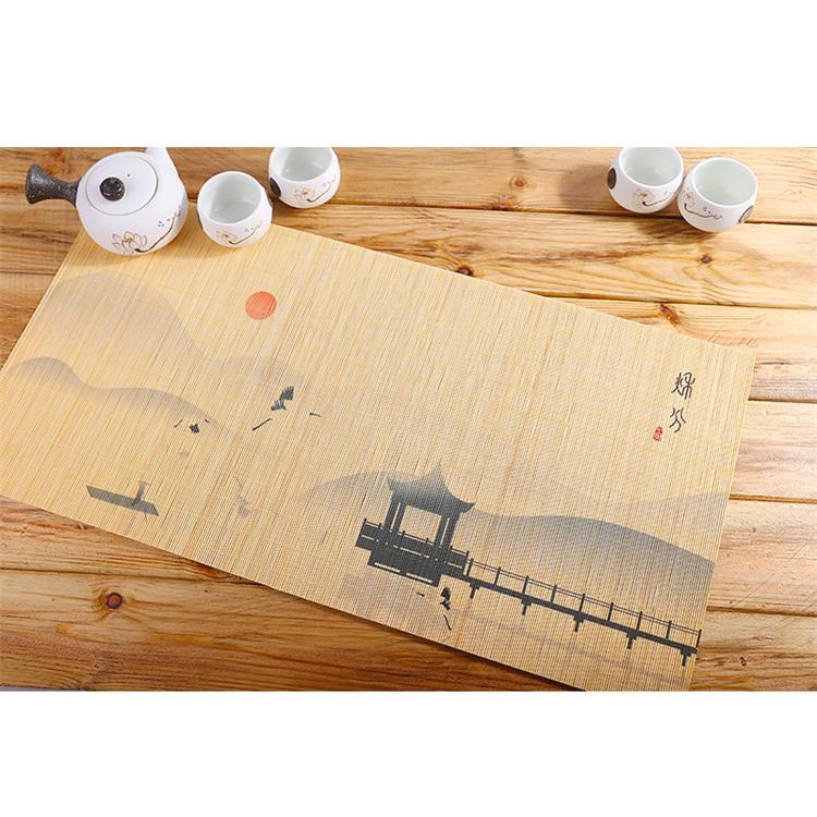 Bamboo Printed Lnsulation Cutlery Mat, Chinese Zen Bamboo Tea Set Cushion Home Dining Table Tea Table Decorative Mat 60X30CM