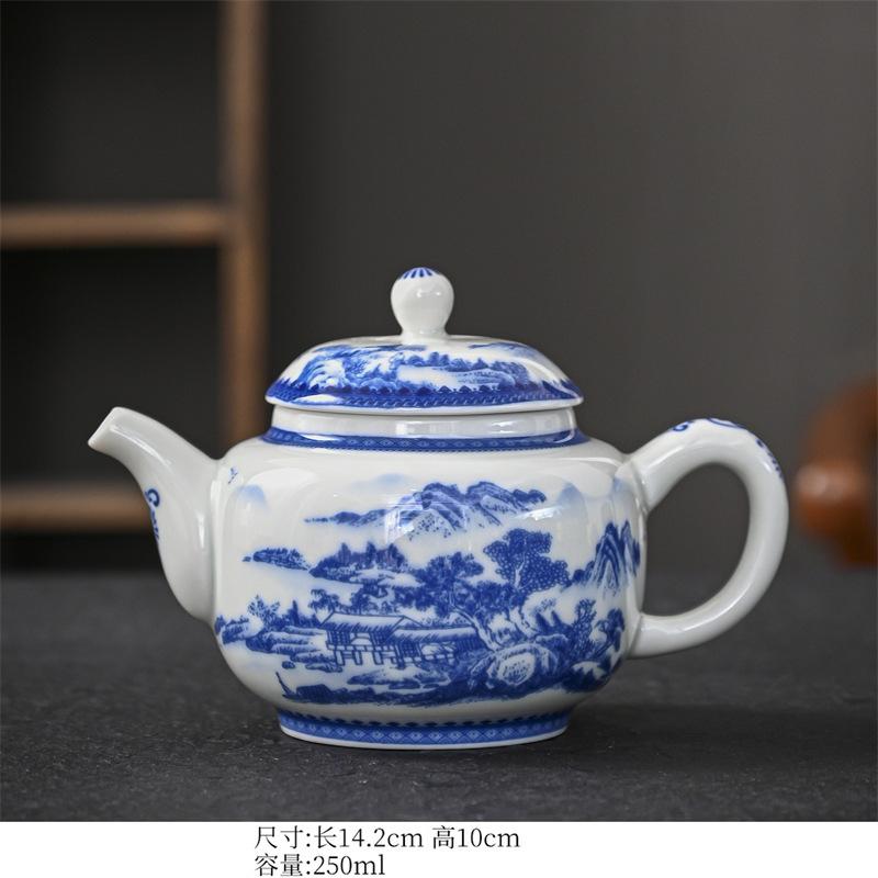 250ml Blue and White Porcelain Handmade Teapot Household Thousands of Miles Teapot Jingdezhen Pot Tea Making Kettle Teaset Gifts