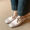2026 Spring and Summer New Retro Woven Hollow Bag Head Half Drag T-band Mary Jane Shoes Square Head Shallow Mouth