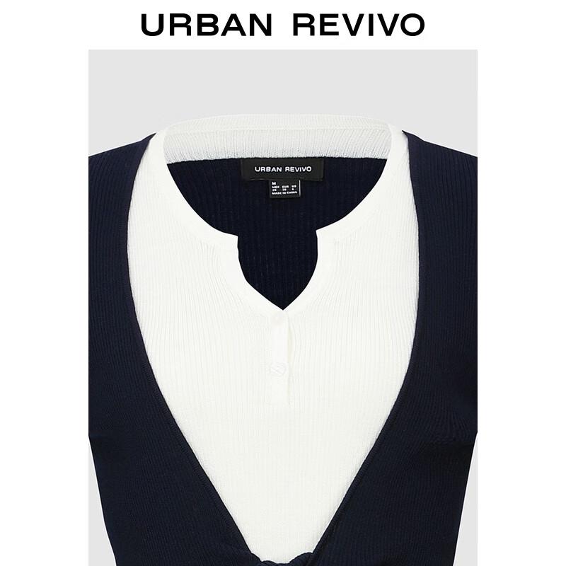 UR 2025 Autumn Women's Color-Block Twist Knit Top