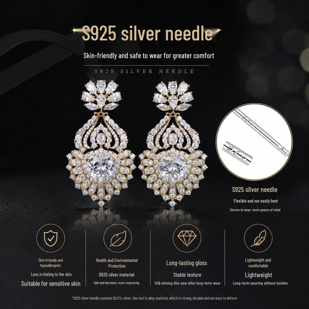 Elegant S925 Silver Earrings with 4A Cubic Zirconia: Luxury Flower Drops for Women