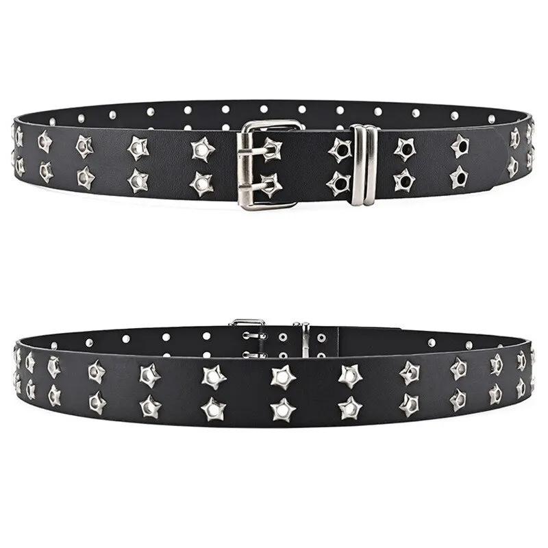 110cm Unisex Men Belts For Women High Quality Double Hole Star Eyelet Hip Hop Rock Subculture Belt Punch Free Size