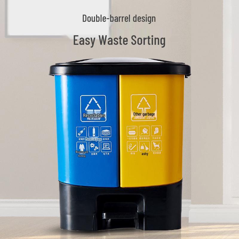 Twin-Compartment Thickened Trash Can with Lid - Large Capacity Pedal Bin for Kitchen & Outdoors