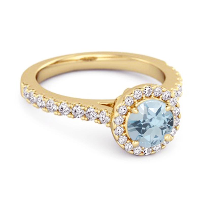 Blue Topaz Round Halo Accents Ring - Sterling Silver Gold Vermeil