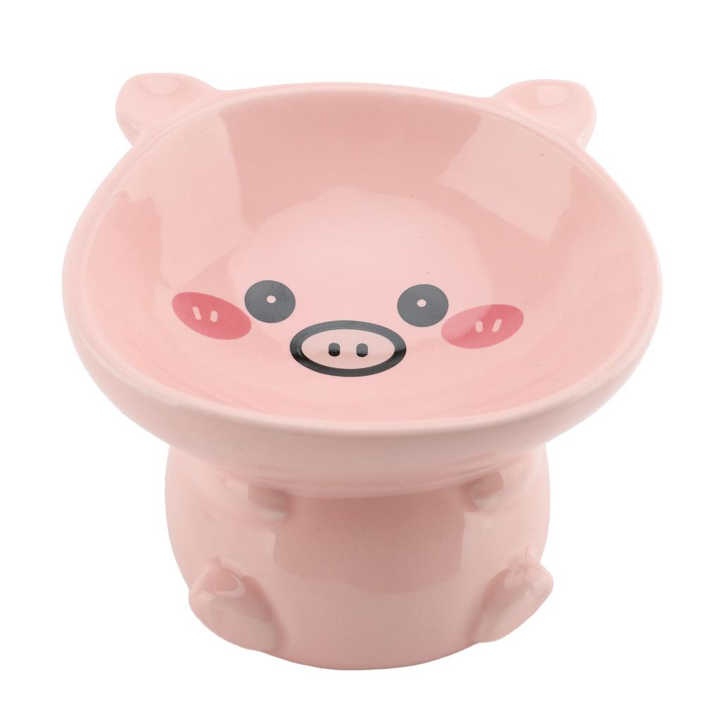 Cat Food Bowl Elevated for Dog Ceramic Cute Cartoon Animal Piggy Shape Tip Proof Home Multifunctiona