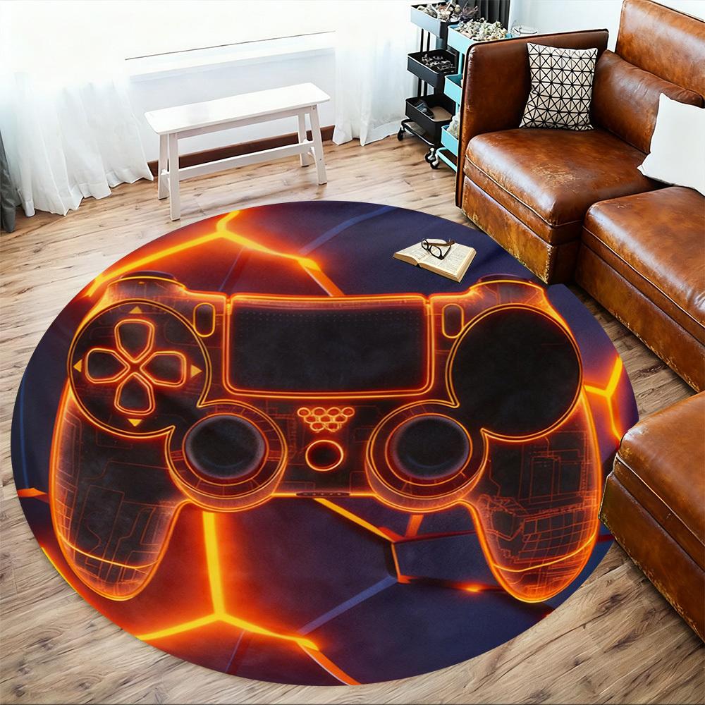 1PC Glowing Controller Round Chair Mat Area Rug - Non-Slip, Floor Mat for Office, Bedroom, and Indoor Decor -Gift D1127174