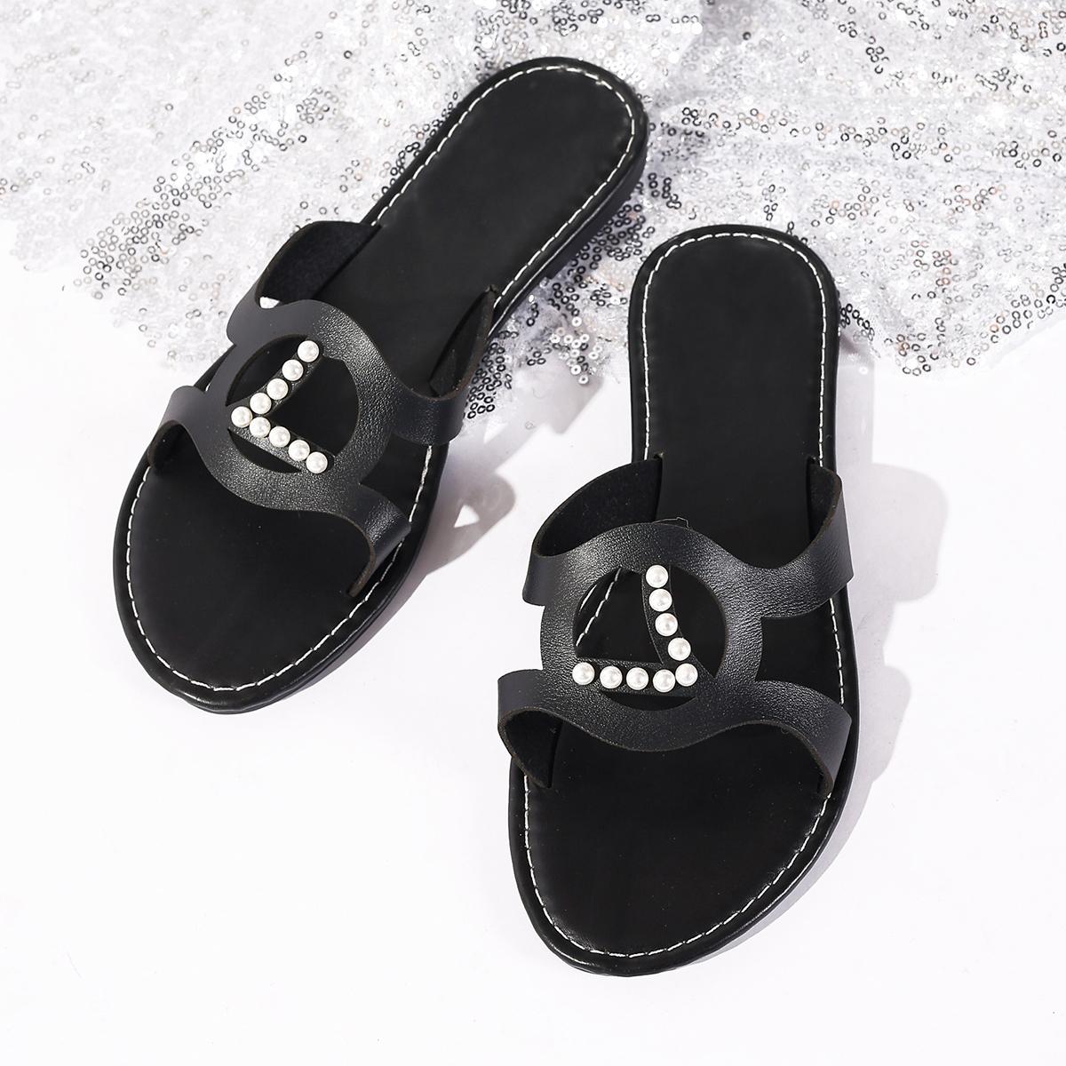 

Женская обувь с зауженным носком, женские тапочки, модные повседневные тапочки с нитками и бусинами, женские летние тапочки больших размеров на плоской подошве 43