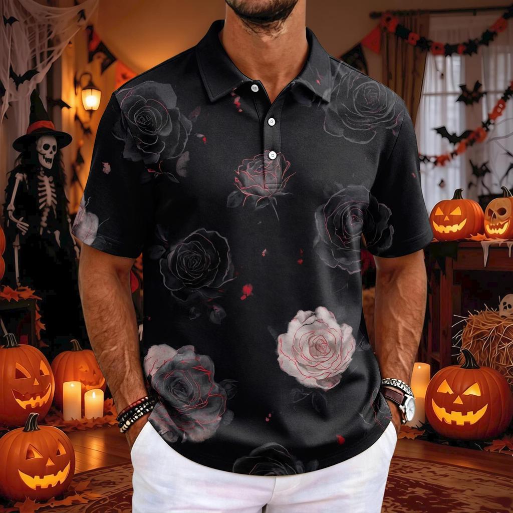 Herren Halloween Kurzarm T-Shirt Lockerer Schnitt Lässig für Feiertagsparty Feiern