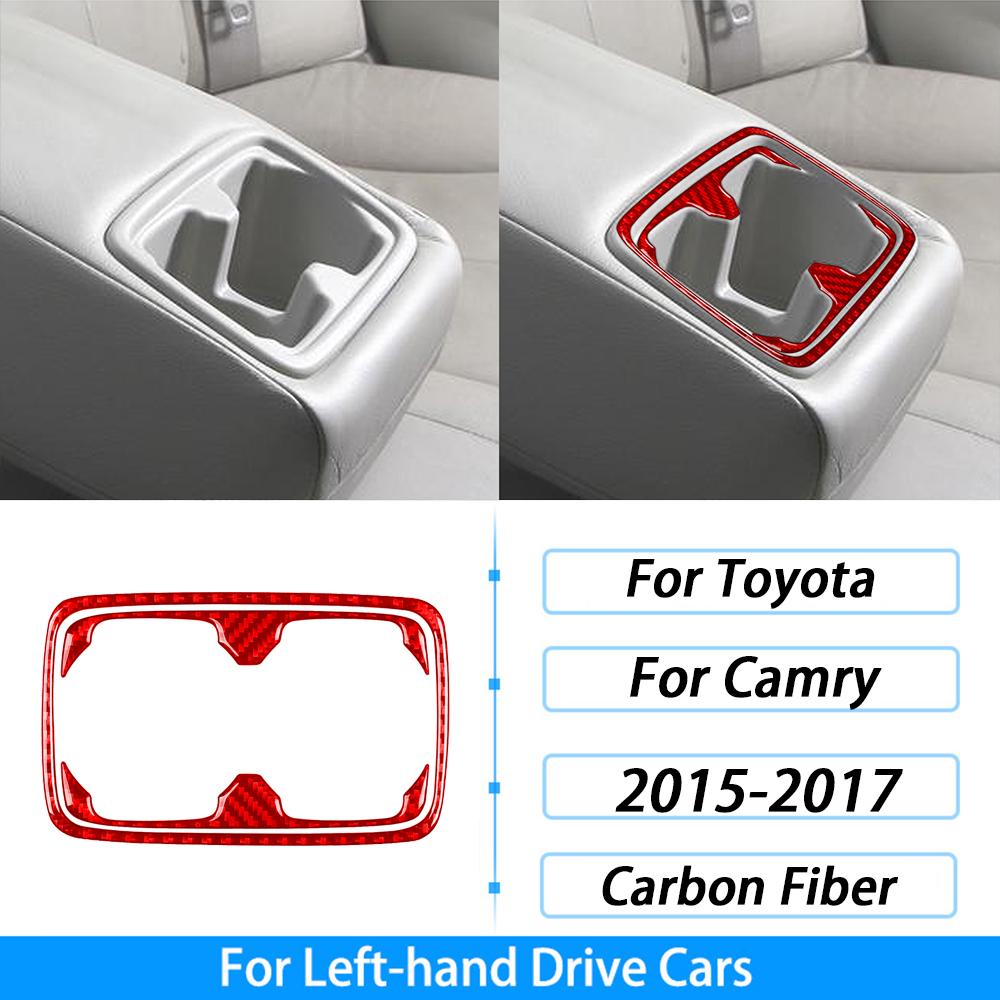 For Toyota Camry 2015 2016 2017 Carbon Fiber Rear Water Cup Holder Panel Trim Cover Car Interior Decoration Sticker Accessories