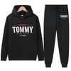 Vintagetext Men Hoodie & Jogger Set, Retro Serif Name Letter and Red Dot Graphic On Hoodie & Pants, Thick Fleece Sport Tracksuit for Weekend Relaxing