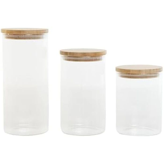 Pots - HOME ESPRIT - Lot de 3 - Transparent - Silicone - Bambou - Verre Borosilicate - 10 x 10 x 22,3 cm