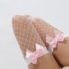 White Puresire Fishnet Stockings Pink Bow Tie Contrasting Color Women's Knee High sexy hollow out seductive large mesh Stocking
