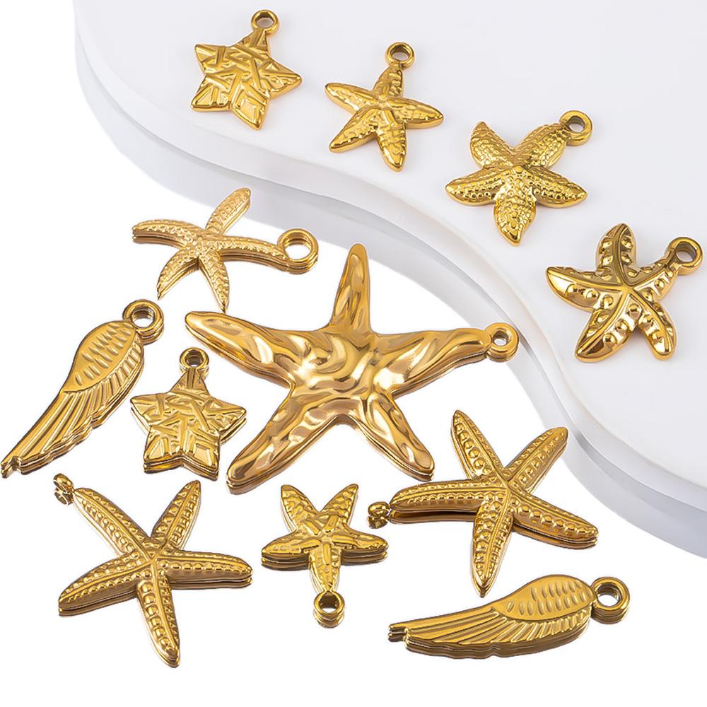 5pcs Stainless Steel Summer Starfish Sea Star Charms for DIY Earring Jewelry Materials Making Pendants Supplies Crafts Wholesale
