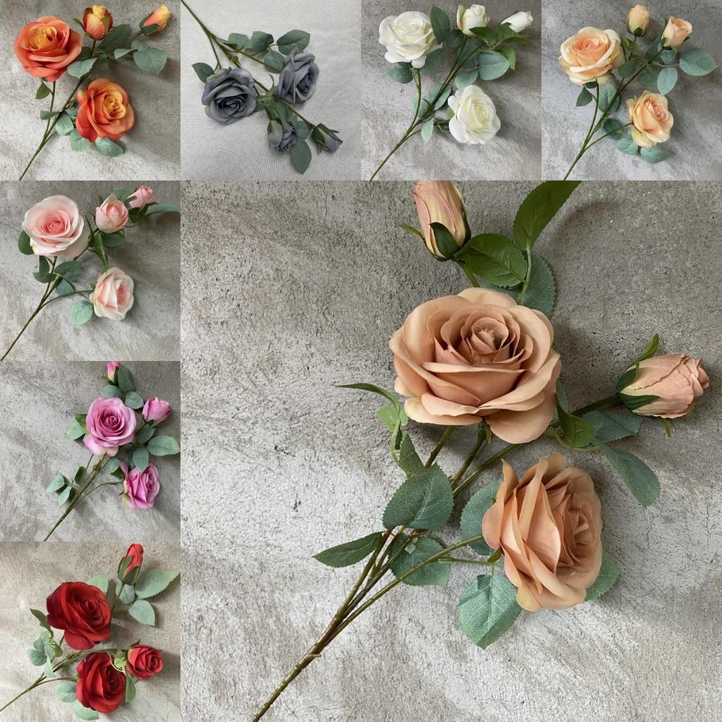 Rose Realistic Artificial Flowers Four Heads For Wedding Photo Props Home Decor