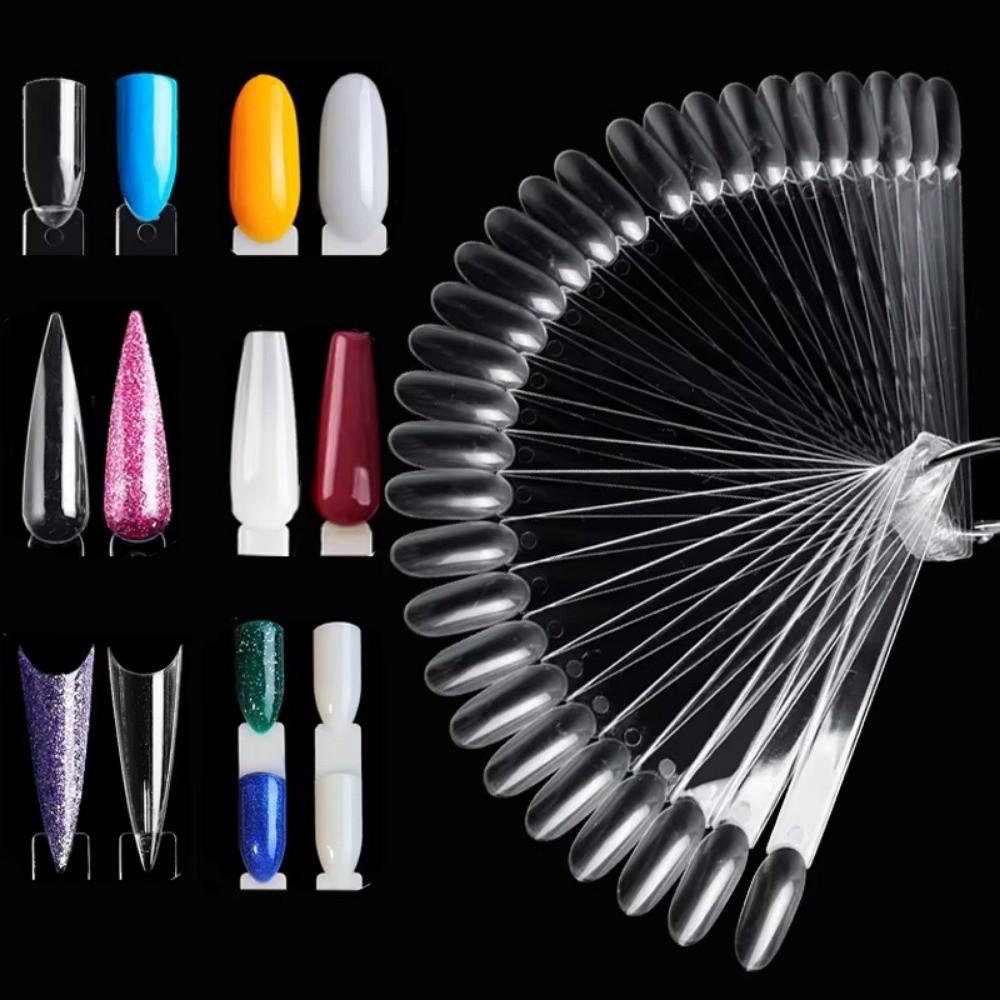 50pcs Fan-Shaped Nail Practice Display Tips Clear Nail Display Sticks Display Board