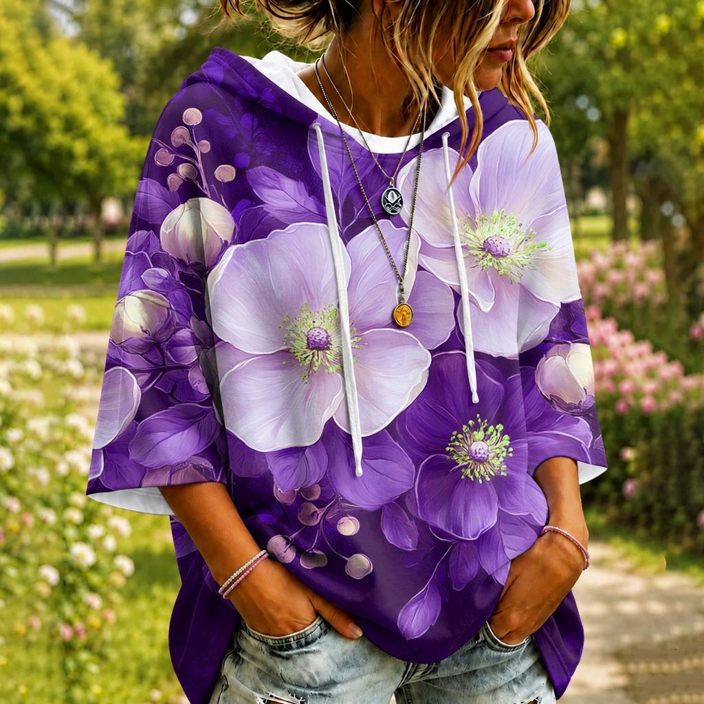 Damenmode Floral Print Hoodie Lässiger Übergroßer Pullover mit langen Ärmeln