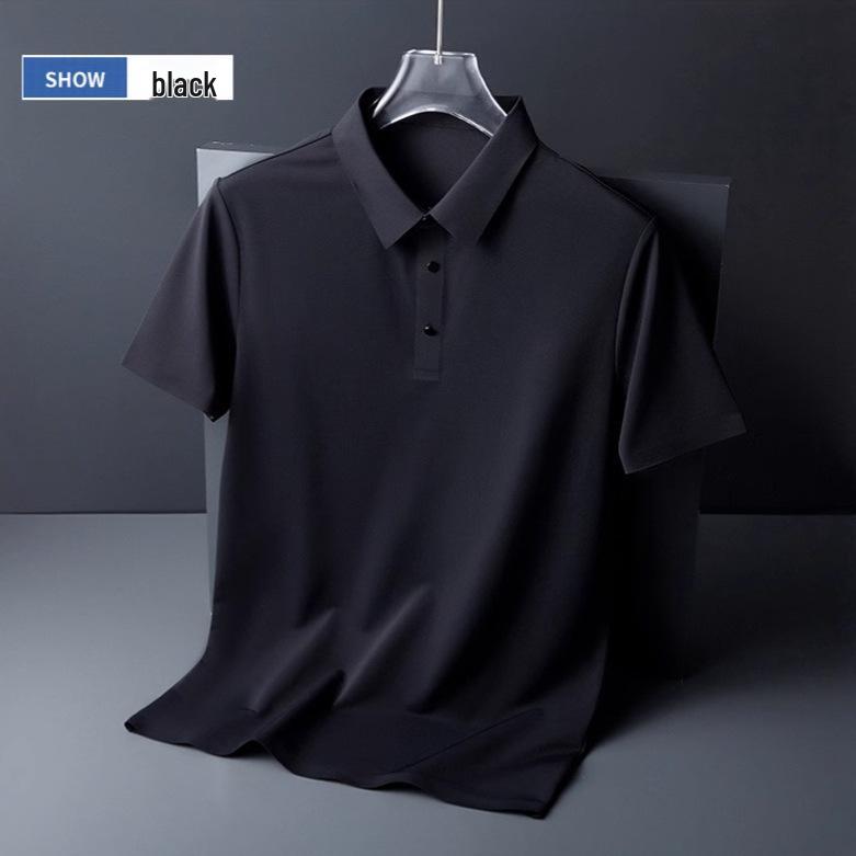 Di Yu Divine Dragon Men's Ice Silk Polo Shirt - Solid Color, Short Sleeve, Lapel, Summer Top