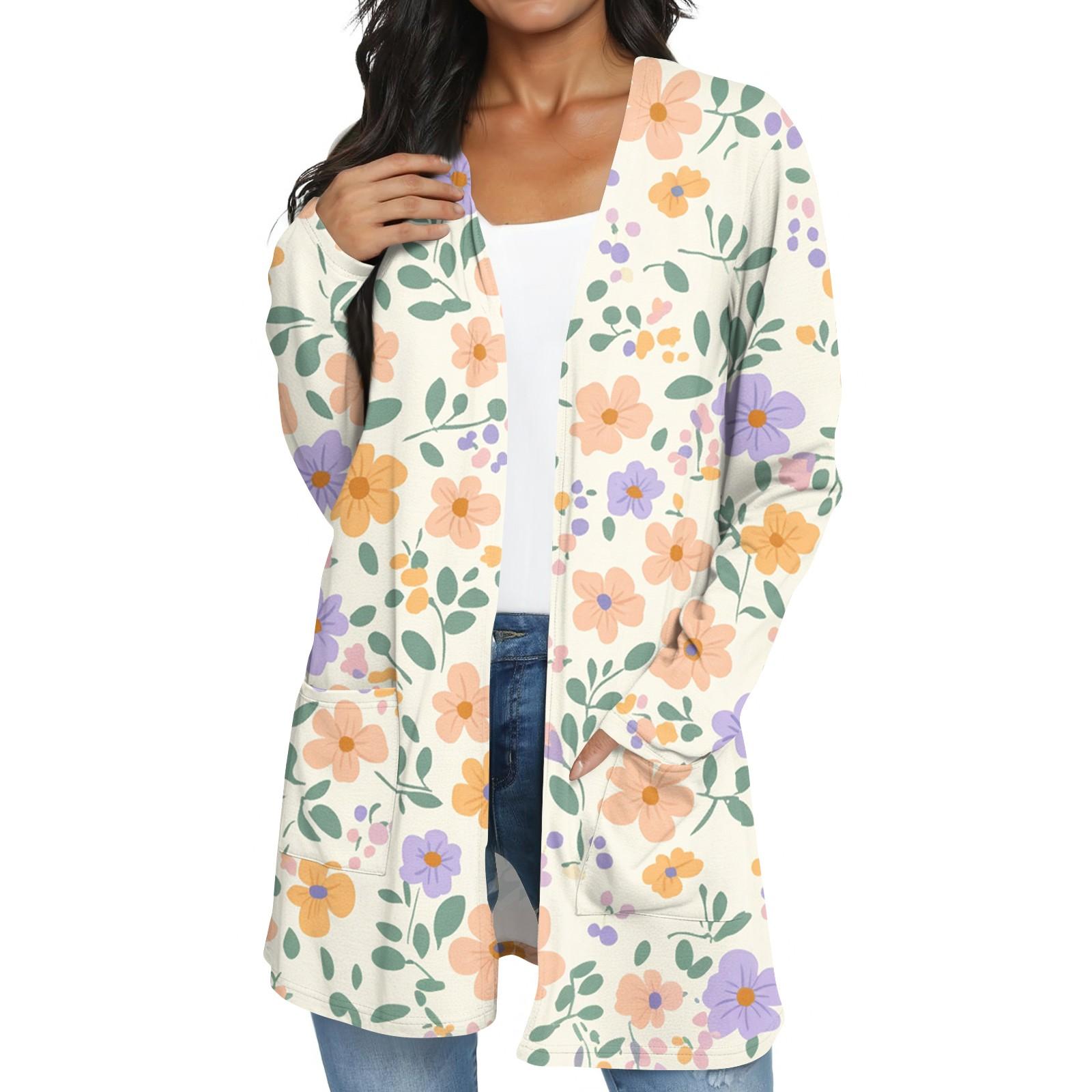 

Женская модная повседневная куртка-кардиган средней длины в стиле ретро с цветочным принтом XL жёлтый