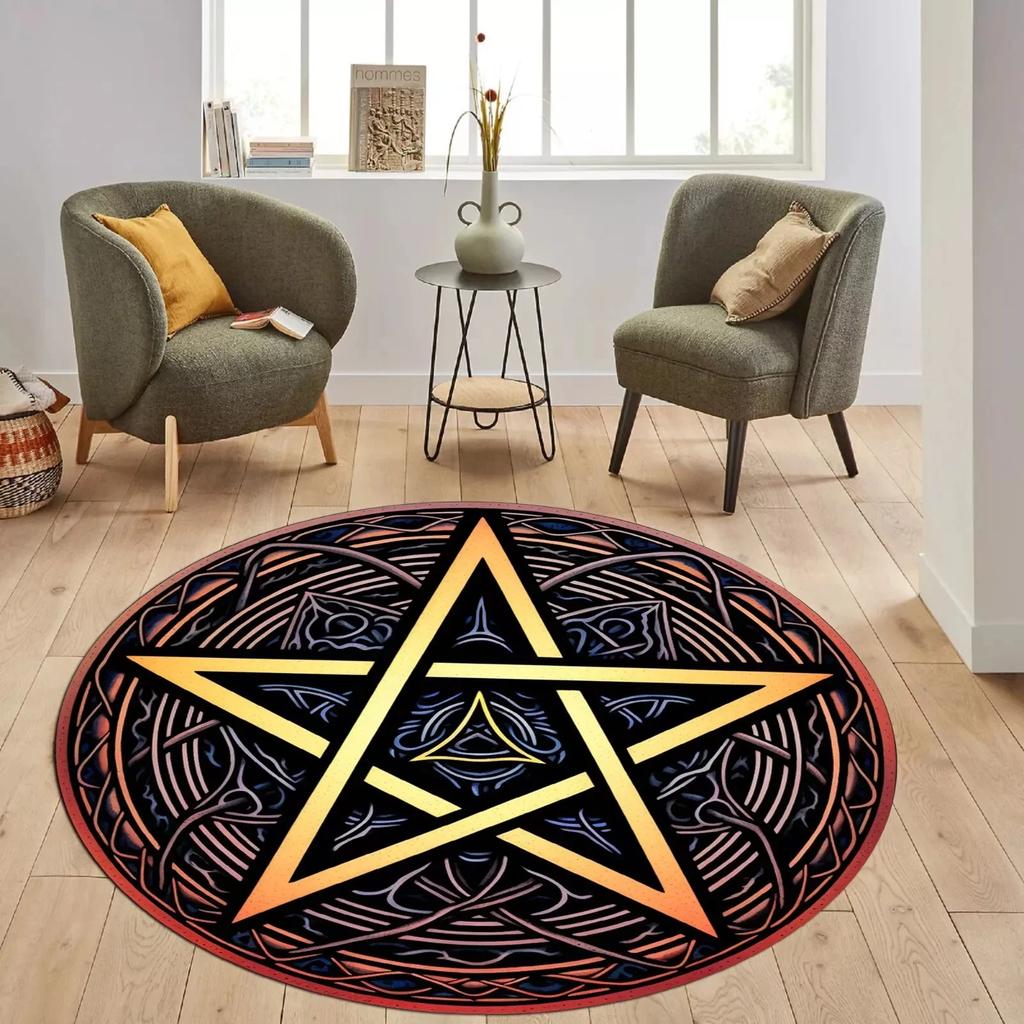 Flame Five-pointed Star Round Rug Children's Room Climbing and Playing Non-slip Decorative Carpet Plush Washable Carpet