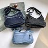 Vintage Style Denim Shoulder Bag for Women, Retro Blue Jean Crossbody Handbag, Cute Grunge Alt Gift for Teen Girls, for School