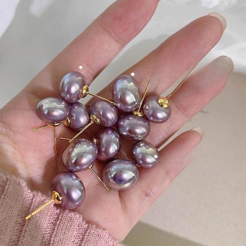 Aurora Purple High-gloss Pearl Stud Earrings - Elegant and Versatile Design, Luxurious and Sophisticated Earrings for Women