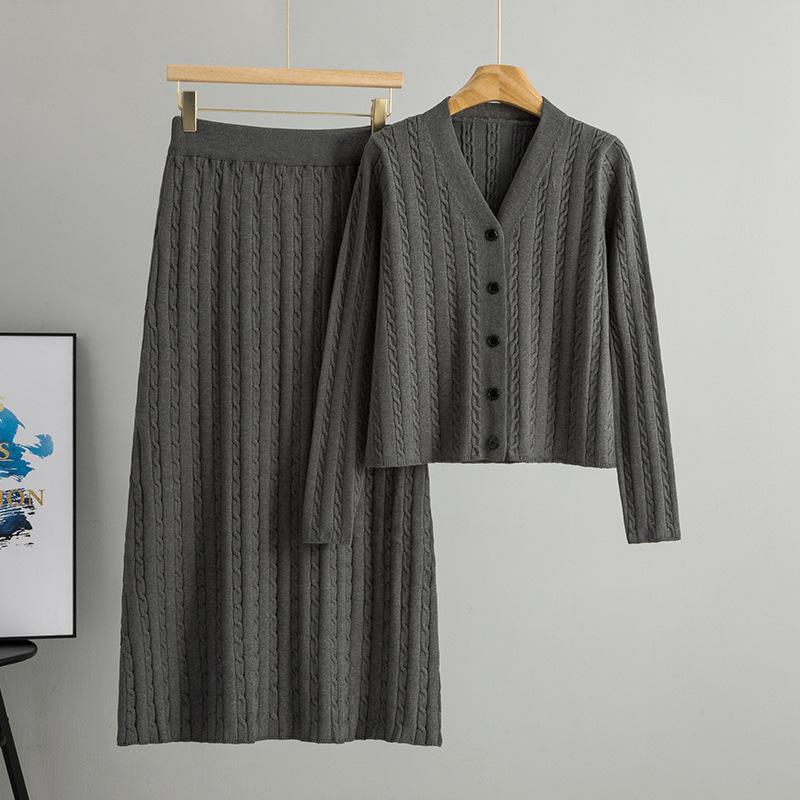 

Модный комплект вязаного кардигана с льняным узором и топа для женского осенне-зимнего сезона, новая юбка с высокой талией и по бедрам One size