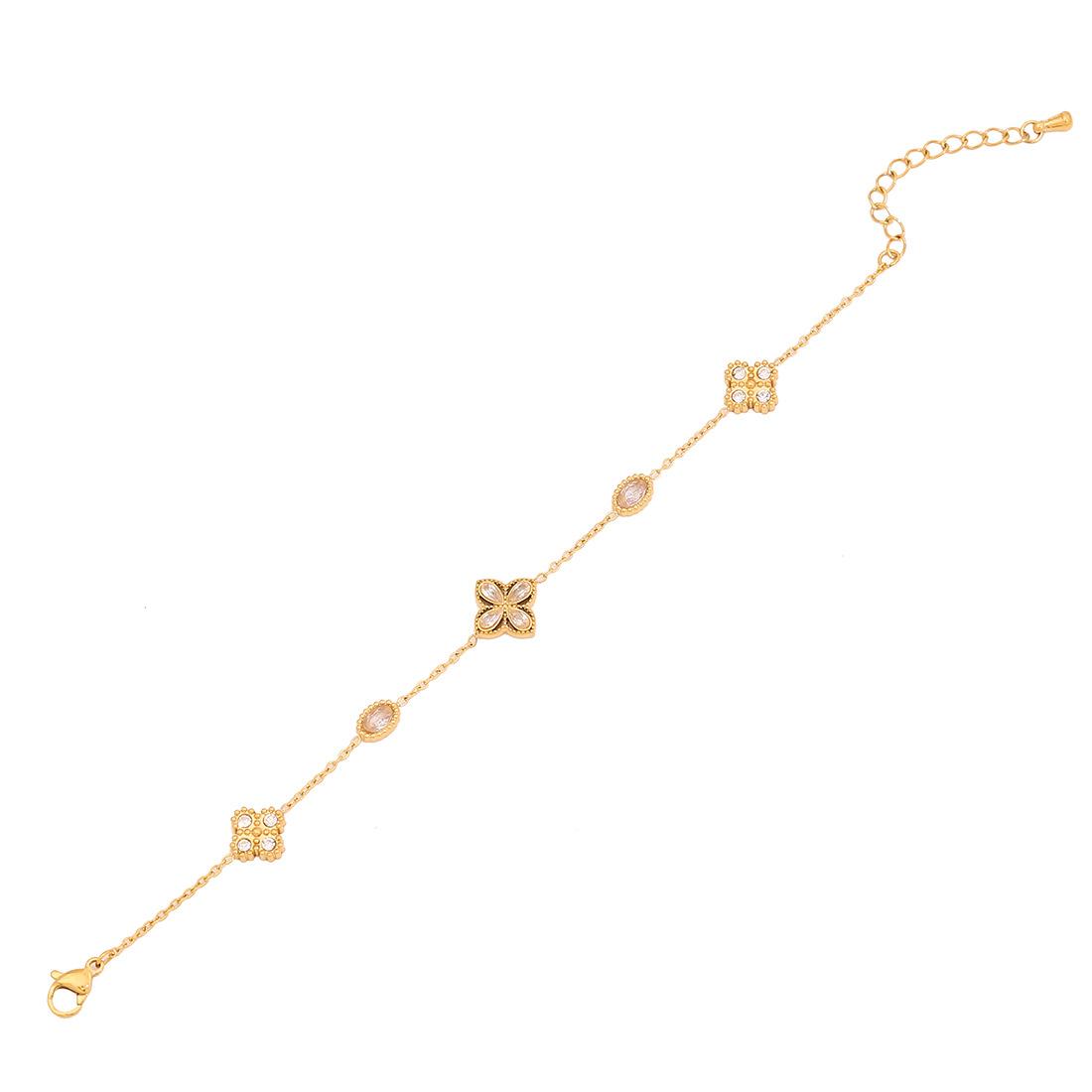 Euro-American style rhinestone flower double-layer bracelet faux pearl bangle titanium steel jewelry for women