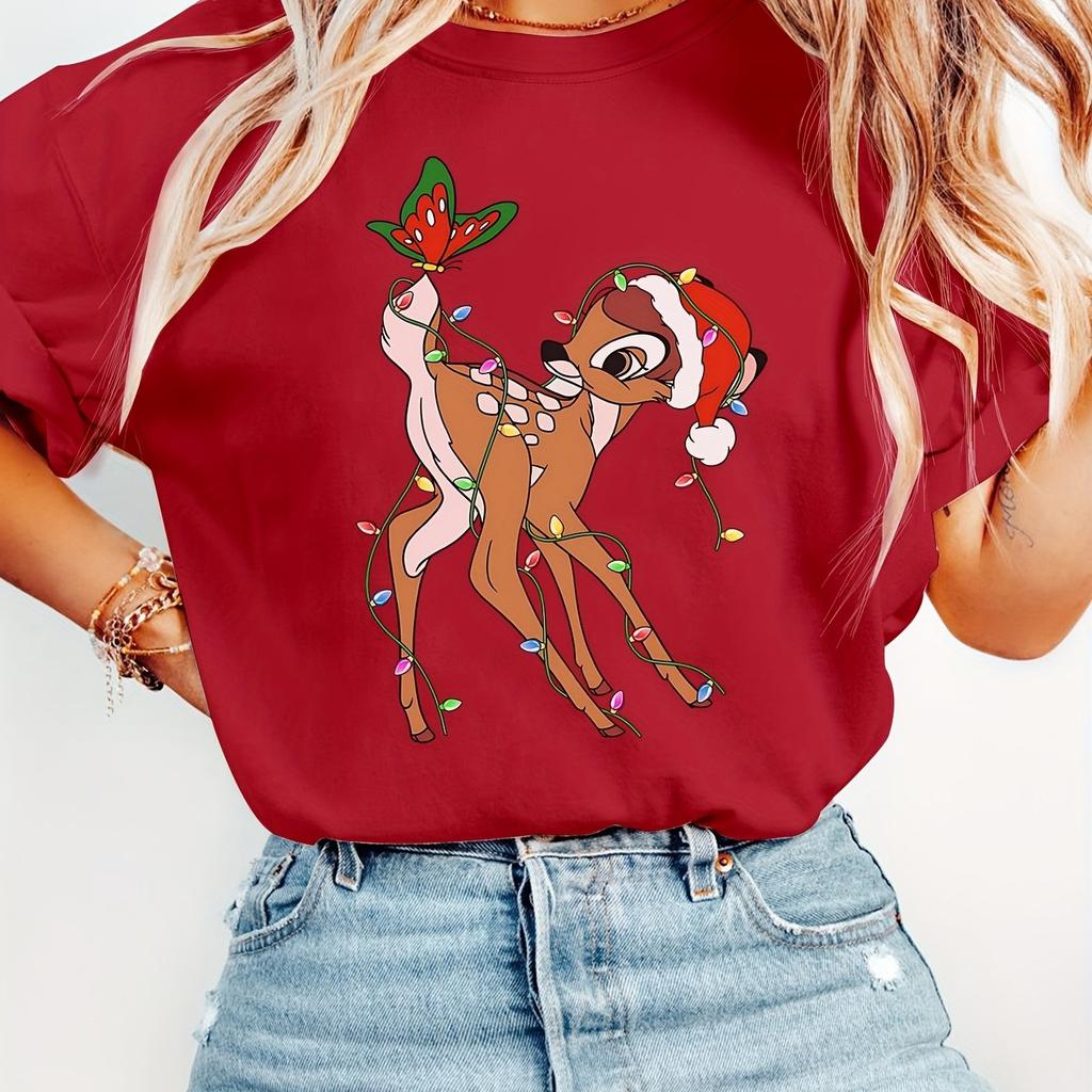 Ladies Bambi Christmas Tshirt All Season Pure Cotton Casual Fashion Suitable for Both Unisex and Women