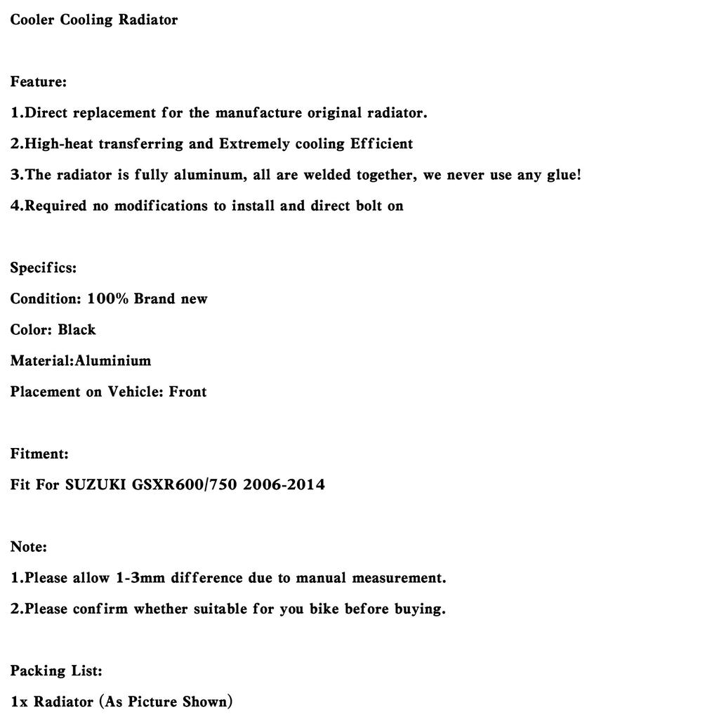 Radiator Cooler Cooling For Suzuki GSXR 600 750 GSX-R600 GSX-R750 2006-2024