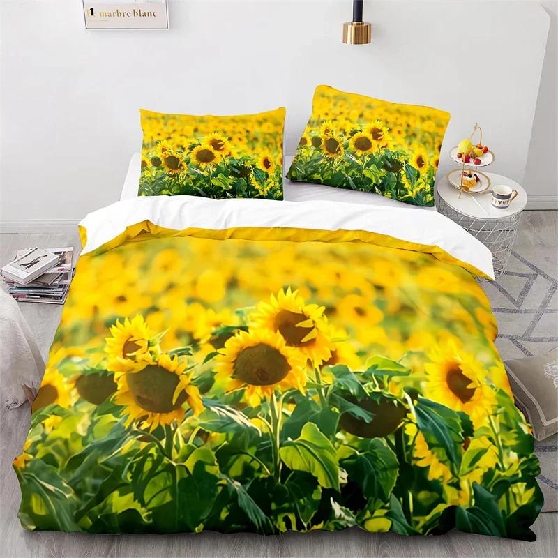 Sunflower Soft Duvet Cover Microfiber Rustic Floral Warm Comforter Cover Nature Theme Yelow Blosom Beding Set Twin King For Children Kids Adult