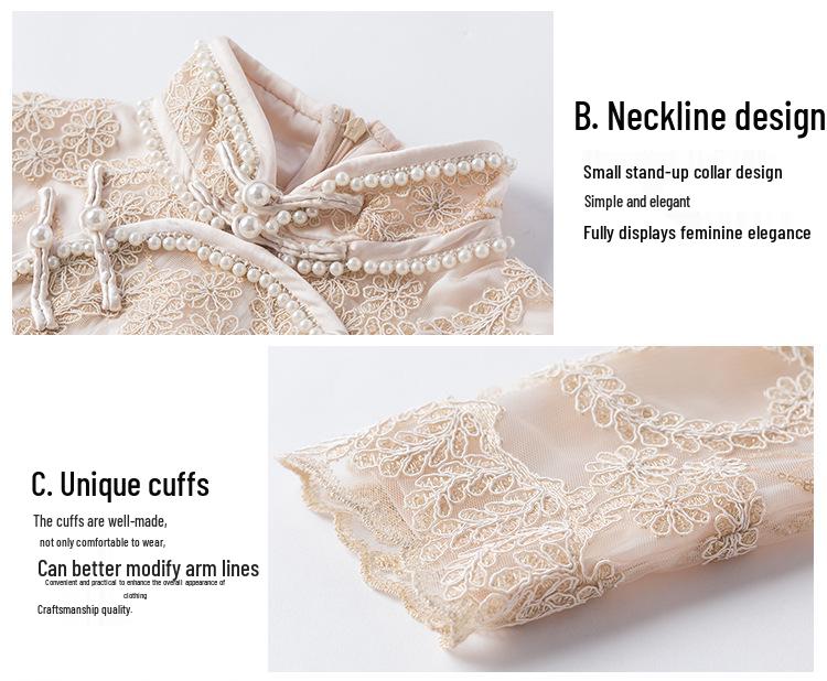 TAOYIZHUAI Damen Retro Spitzenstickerei Cheongsam Kleid - Frühling/Herbst Übergrößen Kollektion