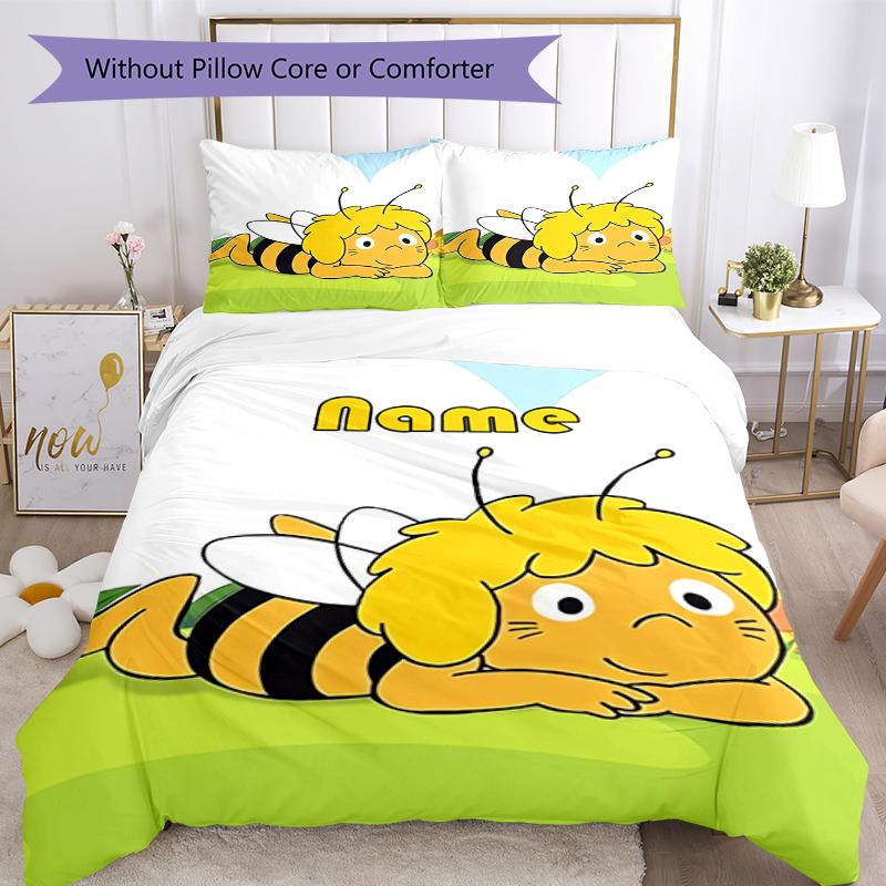 3pcs Custom Name Maya the Bee Bedding Set Duvet Cover Closure Includes 1 Duvet Cover & 2 Pillowcases, Soft and Comfortable for All Seasons.