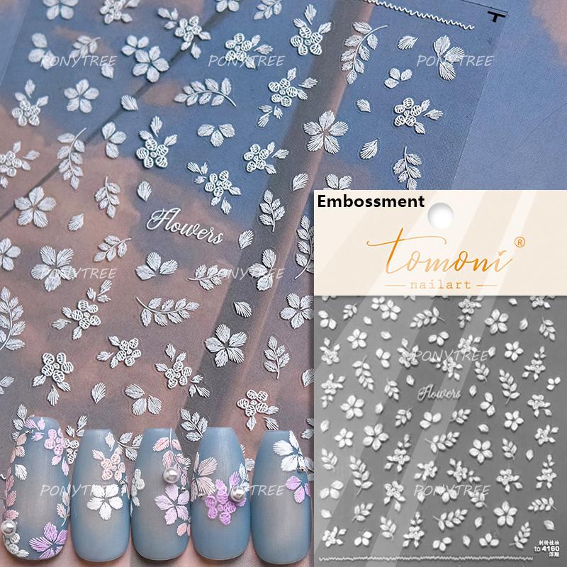 Embossed Flower Pink Butterfly Lucky Peach Blossom Chic Spring Petal 5D Soft Relief Adhesive Nail Art Stickers Manicure Decals