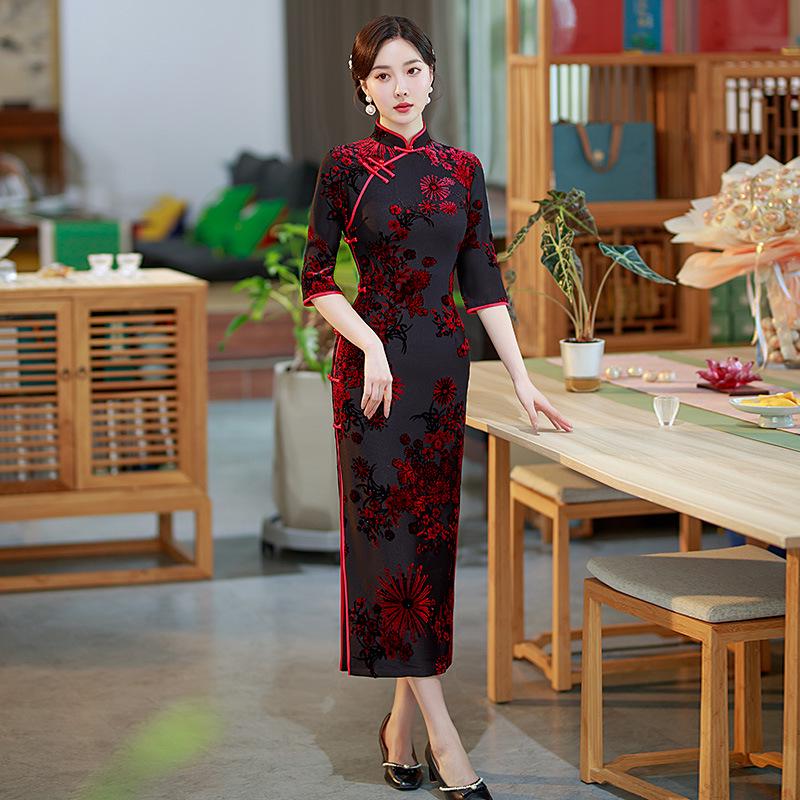 fitted lace wedding dress Long sleeve dress, Cheongsam dress, Linen dress, Chinese Vintage dress   lijingshop