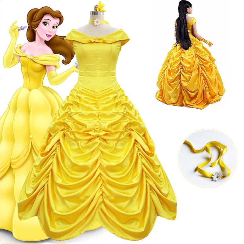 Elegant Fairytale Beauty And The Beast Princess Belle Cosplay Costume Dress For Women