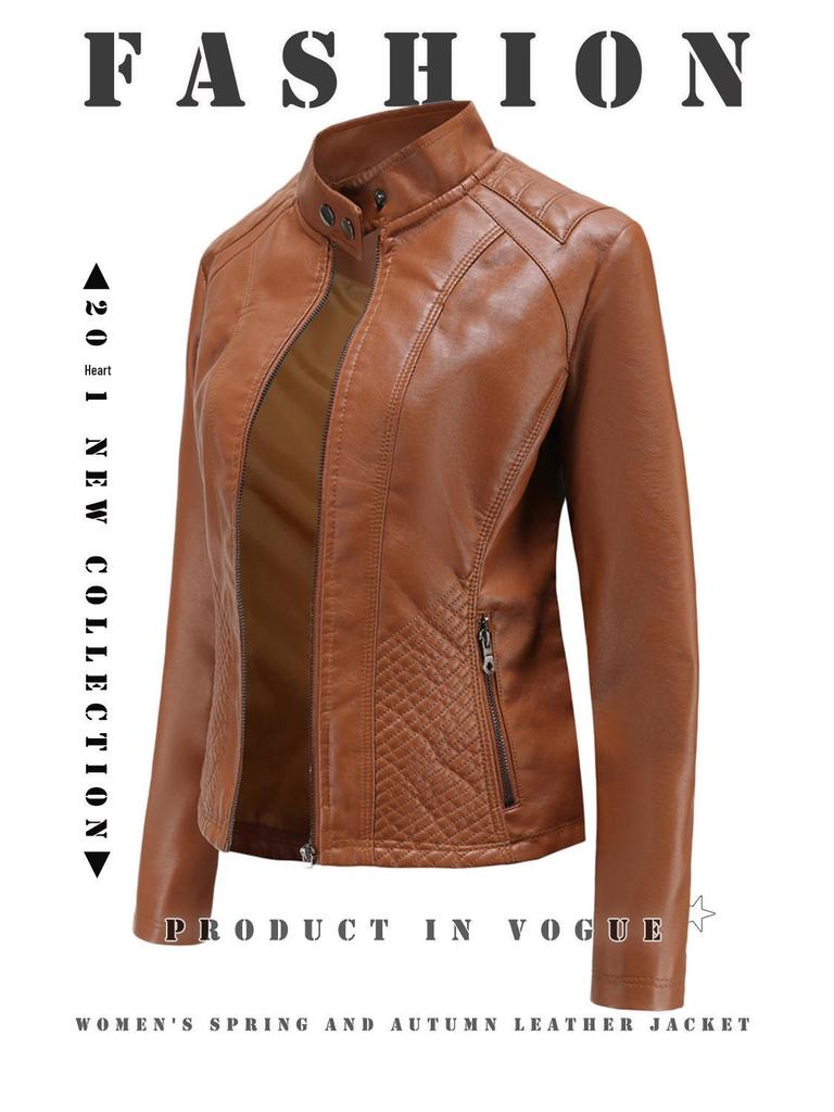 Women's Autumn & Winter Casual Leather Jacket - Simple European/American Trend Thin Coat, Long Sleeve Motorcycle Style