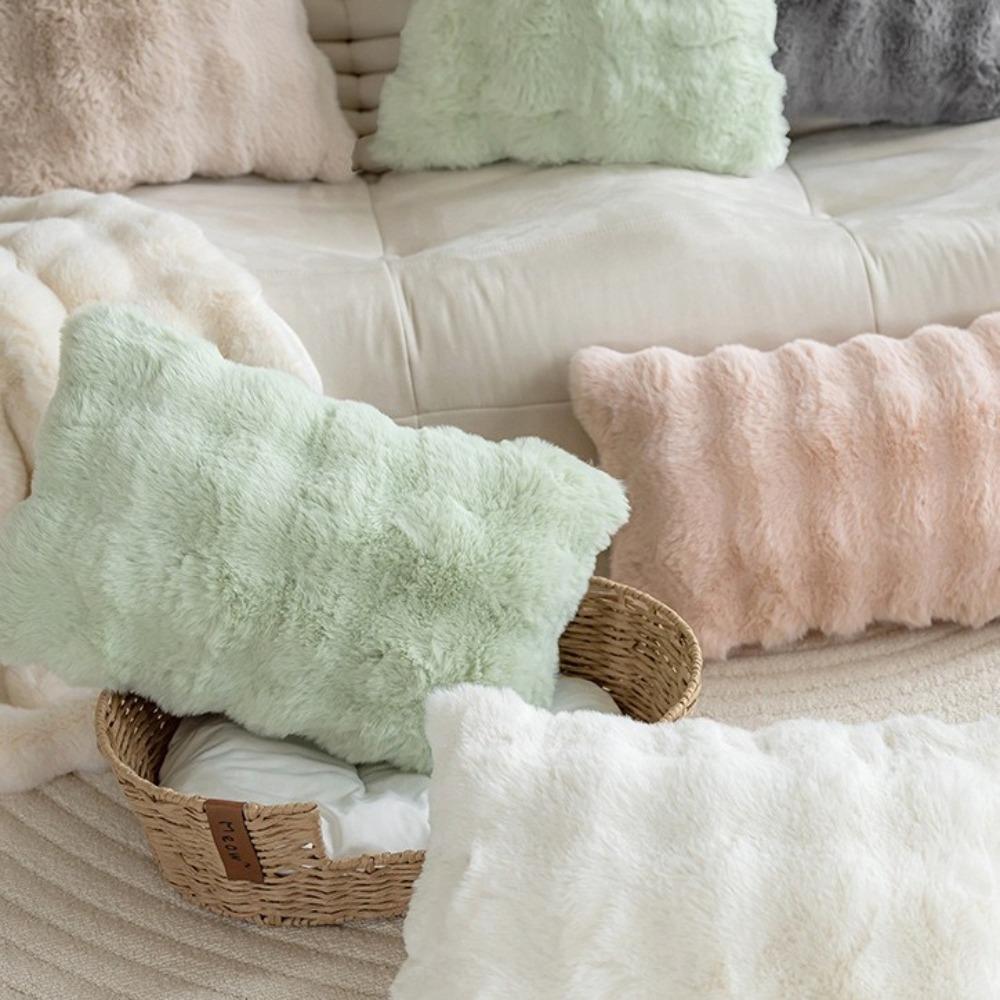 Imitation Rabbit Hair Plush Cushion Cover Warm Pillow Case Simple Throw Pillow Cover  Home Decor