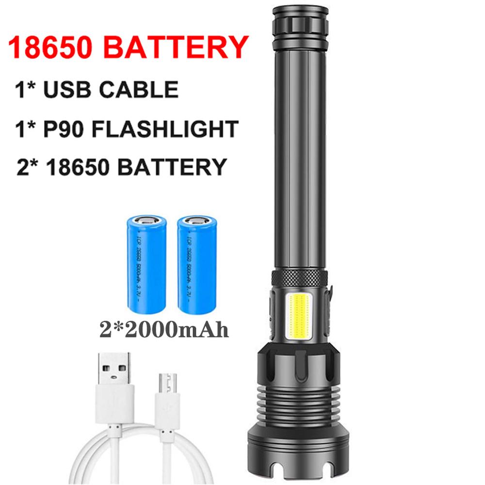 Rechargeable Super Bright Tactical Flashlight High Lumens Zoomable LED Flashlight With COB Side Light 7Modes Floodlight Torch