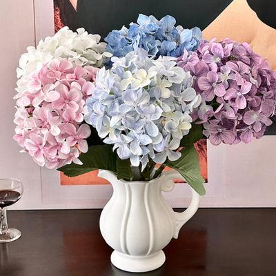 4 Stück künstliche Hortensienblüten, groß, lebensecht, Kunstseiden-Hortensien mit Stiel, vollständige künstliche Blumendekoration für Tischmittelstück, Hochzeit