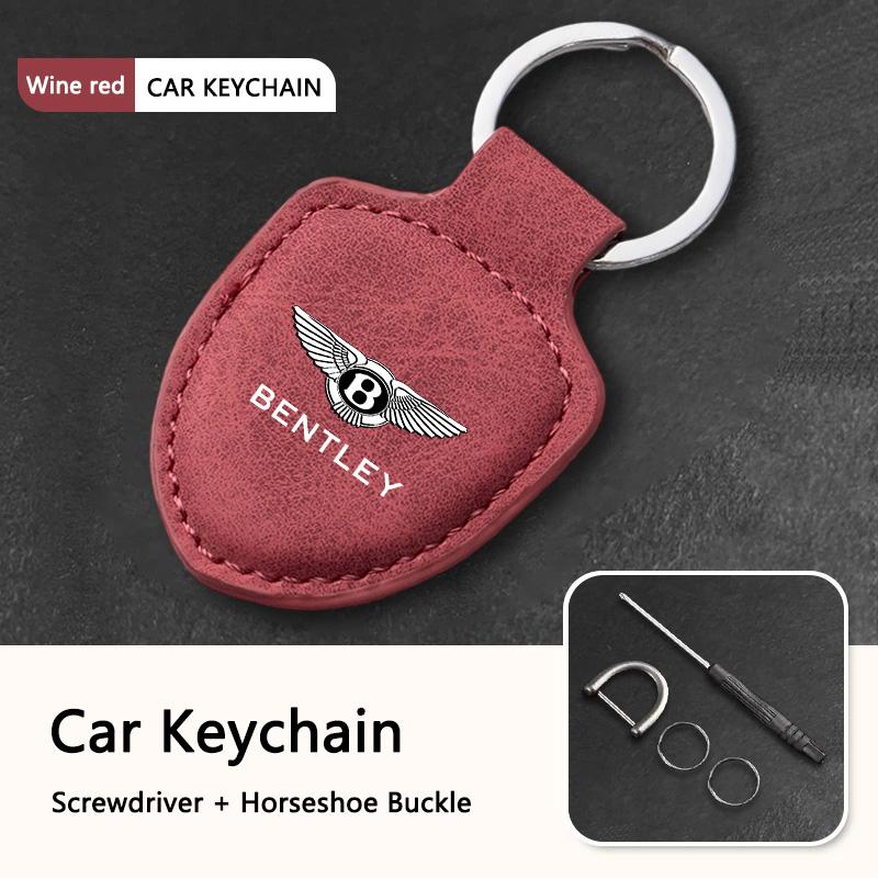 Leather Car Logo Keychain Keyring Key Chain Pendant Men Women Gifts for New Bentley Flying Spur Continental GT Bentayga Mulsanne