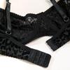 Set de lenjerie elegant pentru femei, cu imprimeu leopard negru flocat, transparent, cu sârmă și push-up, cu jartieră pentru picior