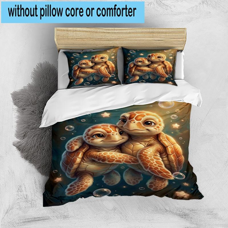 Underwater Two Sea Turtles 3pcs Bedding,Including 1pc Duvet Cover And 2pcs Pillowcases Perfect for Christmas,Ideal for Bedroom, Dormitory